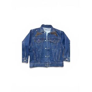 Vintage 90s Rhinestone Bejeweled Denim Jacket Western Cowgirl Rodeo Bedazzled